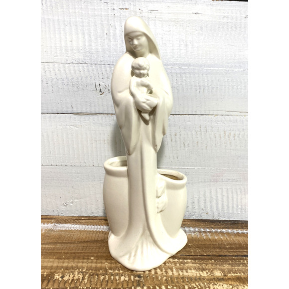 Vintage 1950s Haeger Pottery Ivory Madonna Virgin Mary Baby Jesus Planter #3264 - Picture 11 of 11